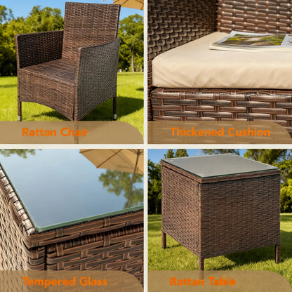 3-Piece PE Rattan Outdoor Set, Table & 2 Chairs