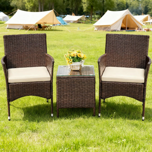 3-Piece PE Rattan Outdoor Set, Table & 2 Chairs