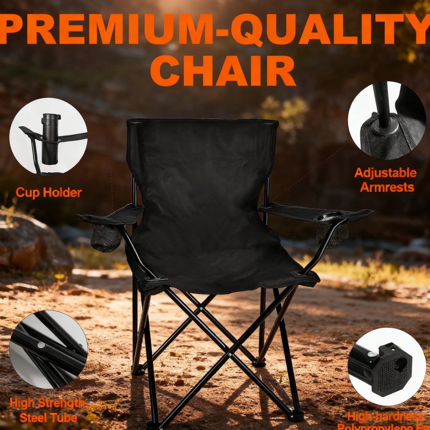 2 Pack Folding Camping Chairs, 250LBS Capacity & Portable