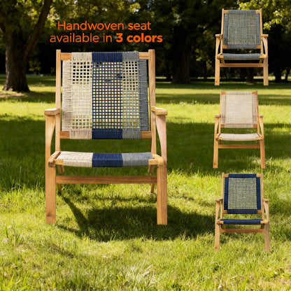 Teak Hand-Woven Outdoor Chair, Mid-Century Reclining Design