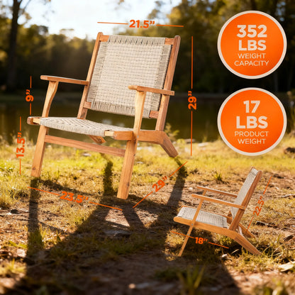 Teak Hand-Woven Outdoor Chair, Mid-Century Reclining Design