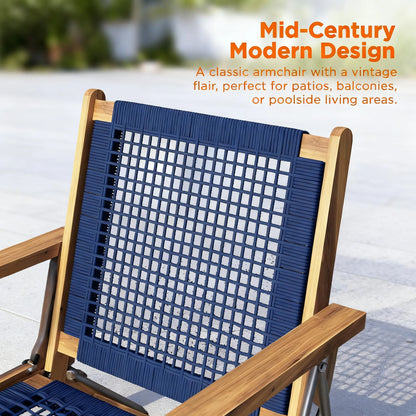 Teak Hand-Woven Outdoor Chair, Mid-Century Reclining Design