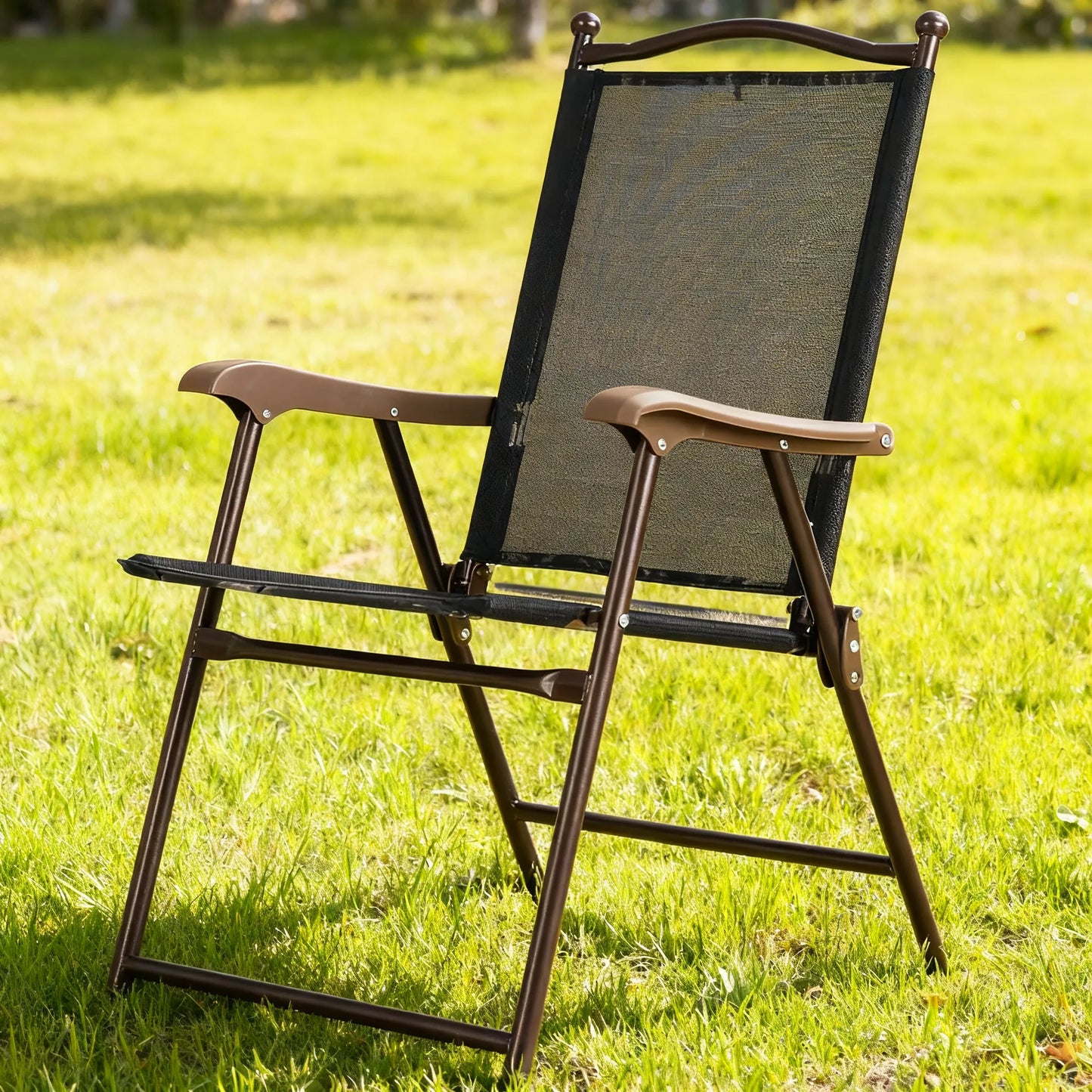 2-Pack Outdoor Folding Chairs, Metal Frame & Sling Back, No Assembly Needed