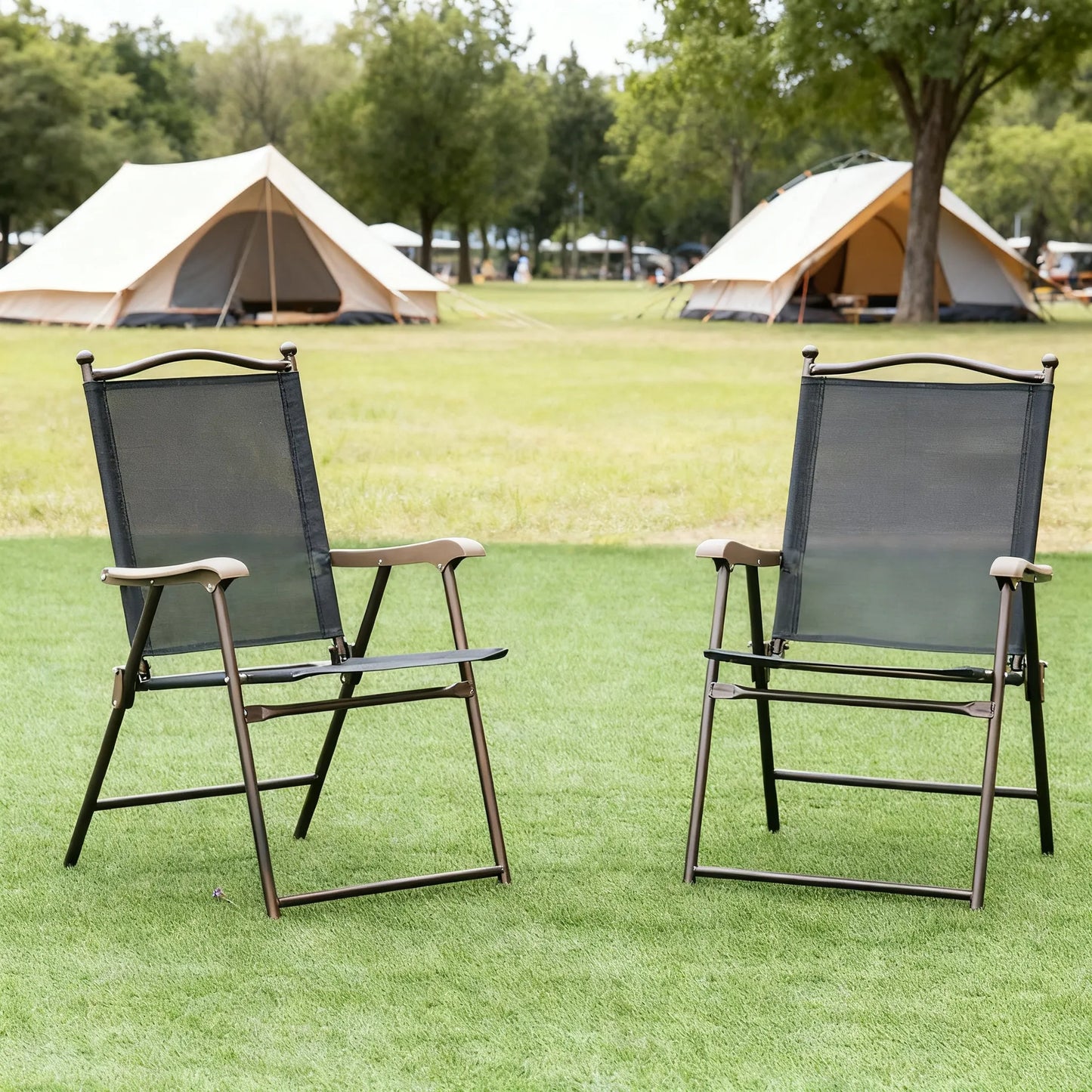 2-Pack Outdoor Folding Chairs, Metal Frame & Sling Back, No Assembly Needed