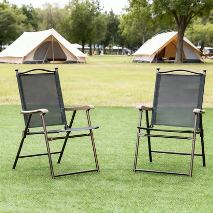 2-Pack Outdoor Folding Chairs, Metal Frame & Sling Back, No Assembly Needed