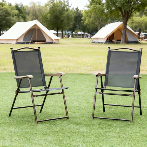 2-Pack Outdoor Folding Chairs, Metal Frame & Sling Back, No Assembly Needed