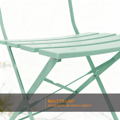 3-Piece Steel Patio Bistro Set, Elegant Mint Green, Simple Design for a Relaxing Corner