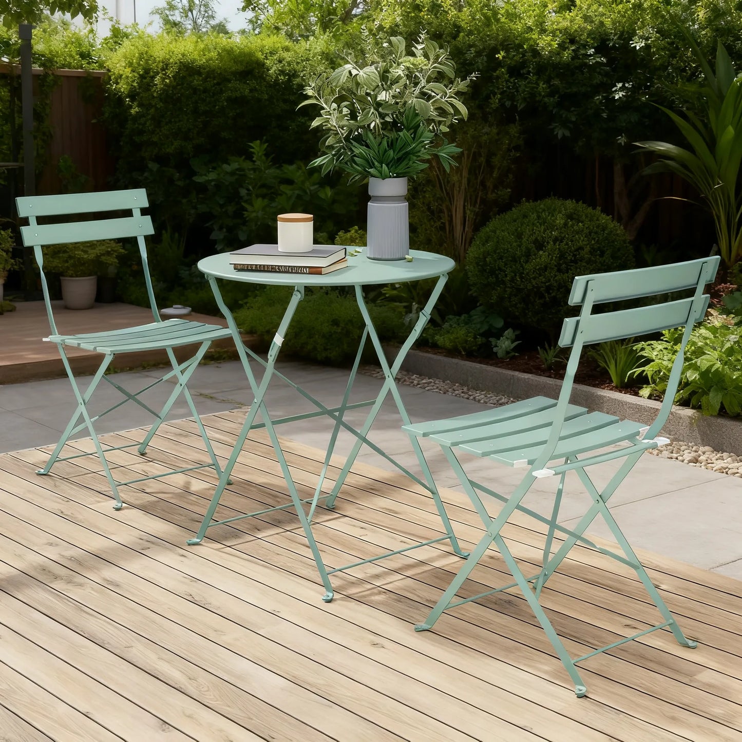 3-Piece Steel Patio Bistro Set, Elegant Mint Green, Simple Design for a Relaxing Corner