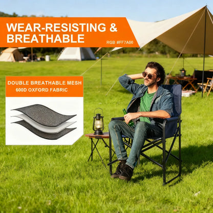 Professional Directors Chair, Adult Camping Chair with Heavy Duty Side Table, Side Pockets & Carry Straps