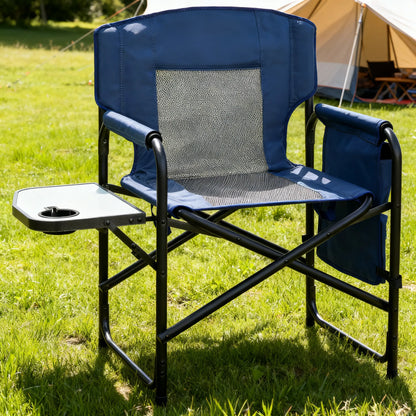 Professional Directors Chair, Adult Camping Chair with Heavy Duty Side Table, Side Pockets & Carry Straps